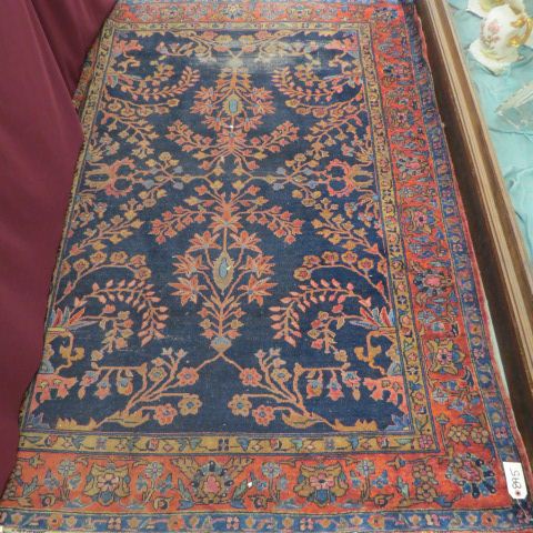 Appraisal: Antique Persian Handmade Rug floral on deep blue field red