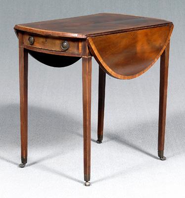 Appraisal: George III inlaid Pembroke table mahogany veneers with bookmatched banded