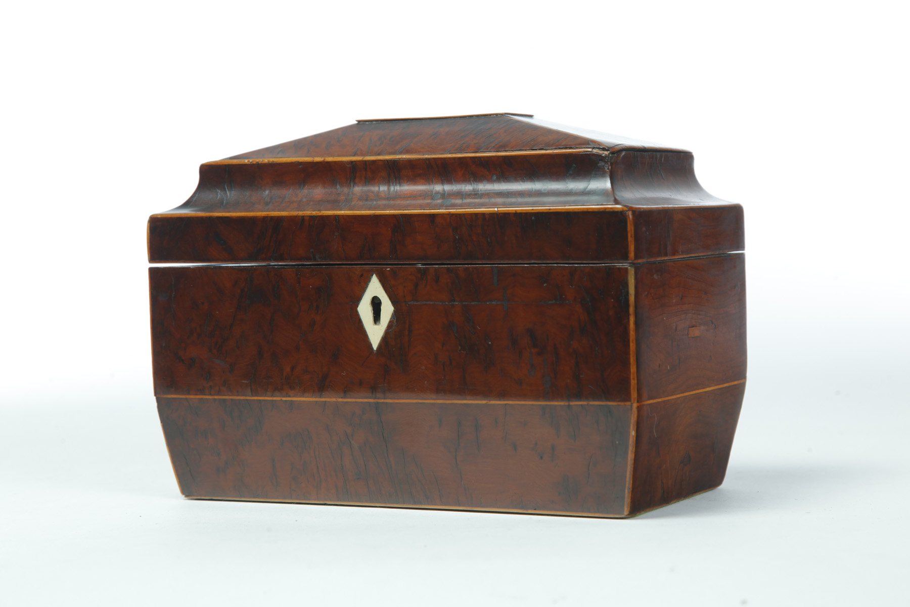 Appraisal: ENGLISH INLAID TEA CADDY Late th-early th century burl veneer