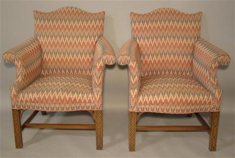 Appraisal: PAIR OF CHIPPENDALE STYLE UPHOLSTERED CHAIRS The pair having bargello