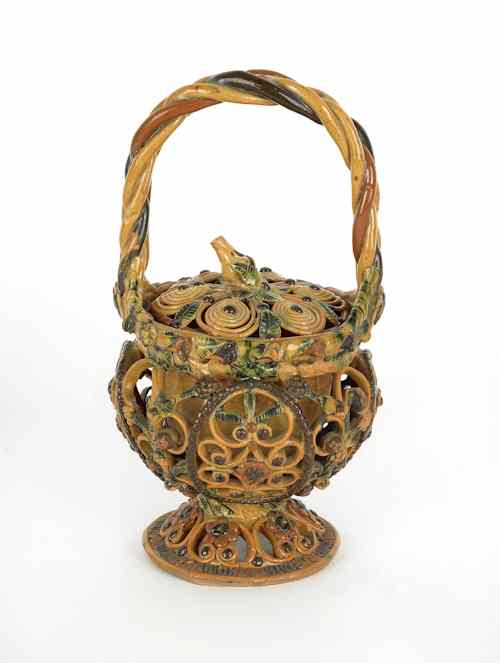 Appraisal: Redware bride's basket th c probably French with rope twist