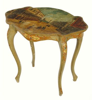 Appraisal: An Italian painted occasional table the shaped top depicting St