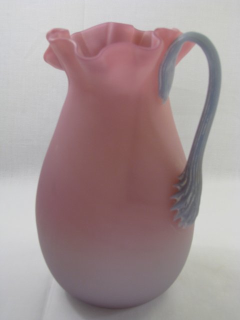 Appraisal: Hand blown Peachblow ewer with matte finish ruffled mouth and