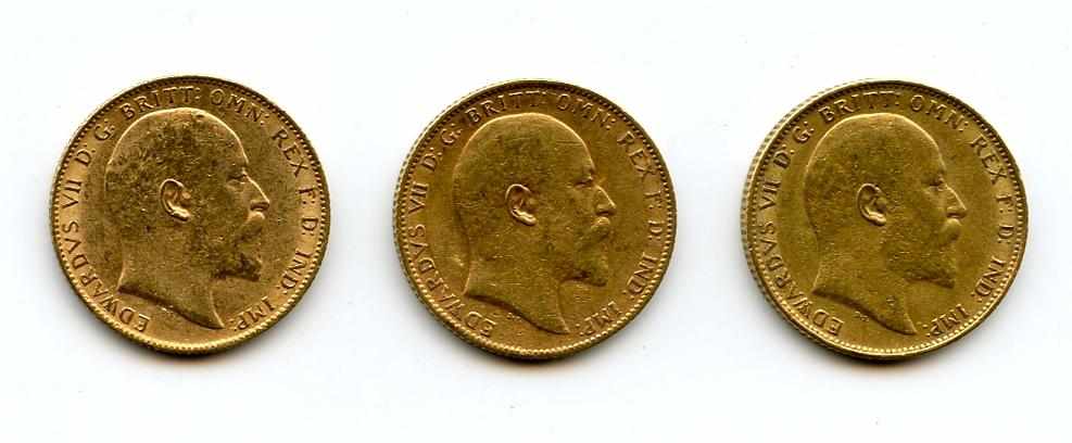 Appraisal: Great Britain Edward VII Sovereigns KM- All are lightly circulated