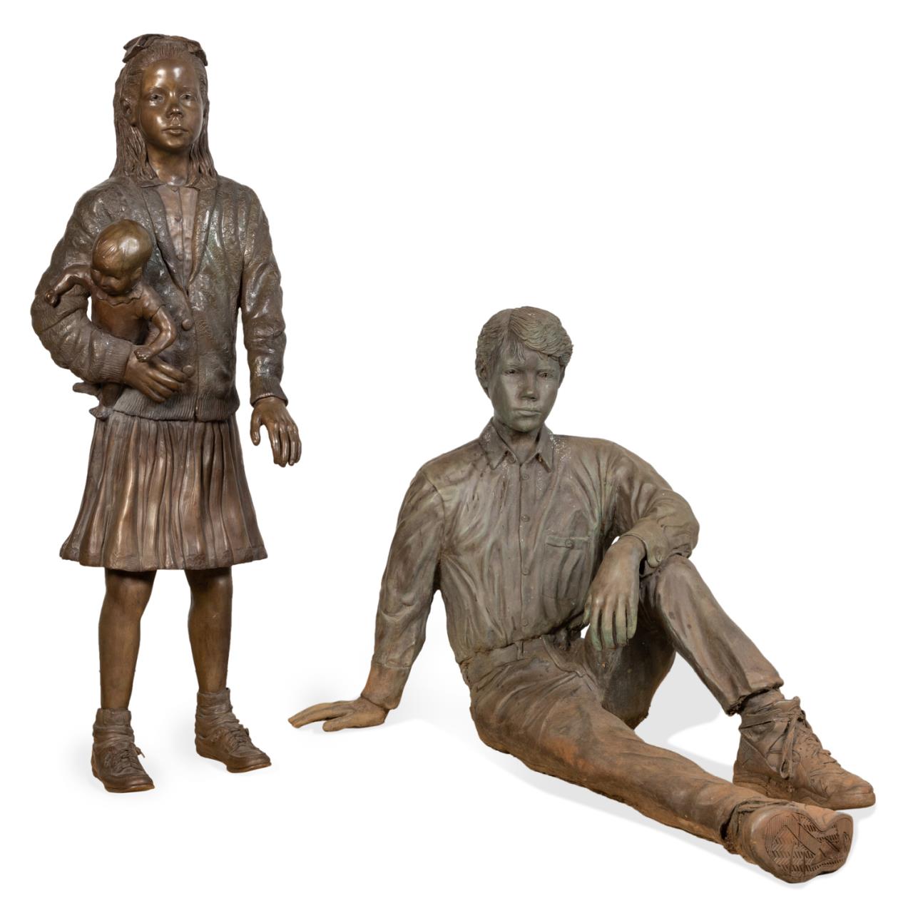 Appraisal: TWO LIFE SIZE BRONZE GARDEN SCULPTURES OF CHILDREN Set of