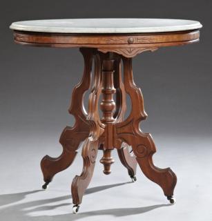 Appraisal: American Carved Walnut Eastlake Marble Top Center Table c the