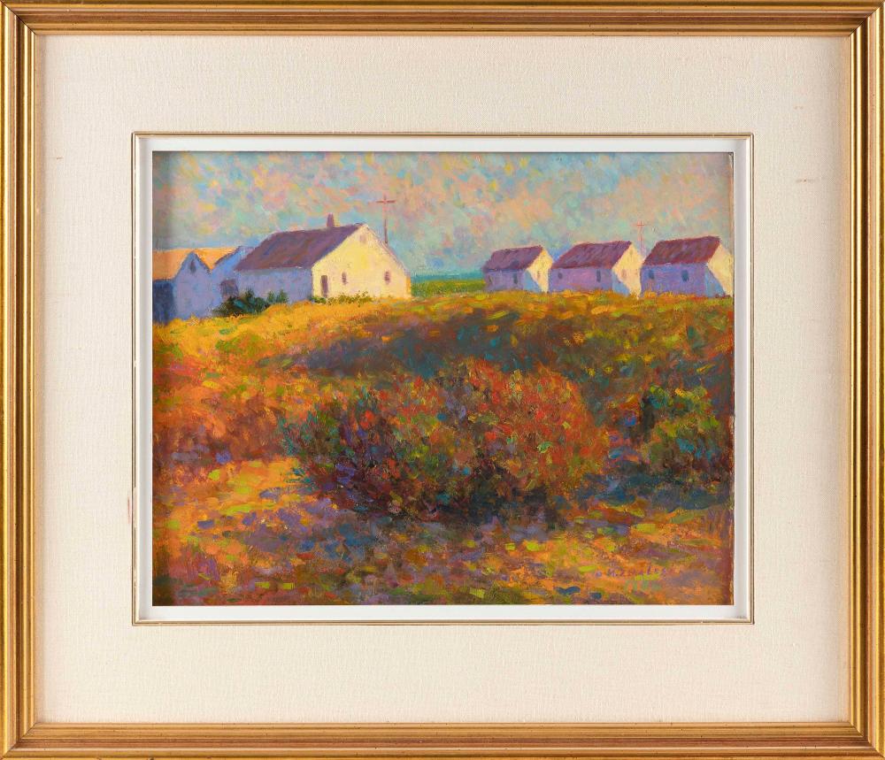 Appraisal: M ZENA LESSER MASSACHUSETTS CONTEMPORARY COLORFUL COTTAGES BY THE SHORE