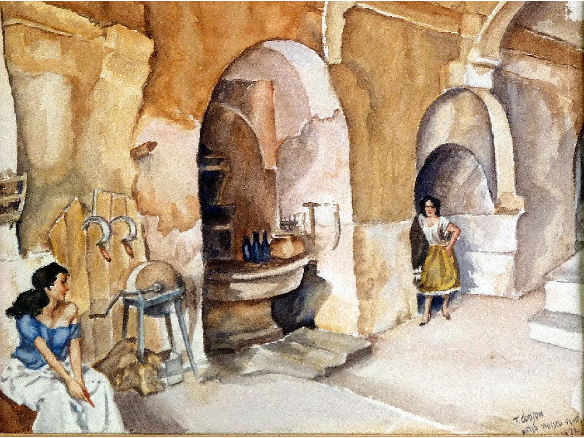 Appraisal: TOM DODSON AFTER RUSSELL FLINTWATERCOLOUR DRAWINGTwo female figures in a