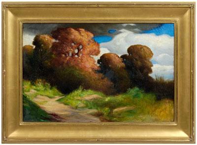 Appraisal: American School painting fall landscape with cloudy sky unsigned circa