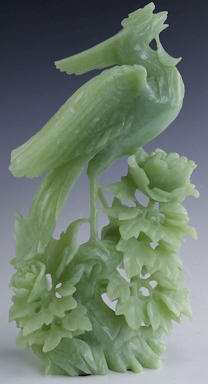 Appraisal: Chinese Green Jade Hard Stone Bird Sculpture Chinese carved stone