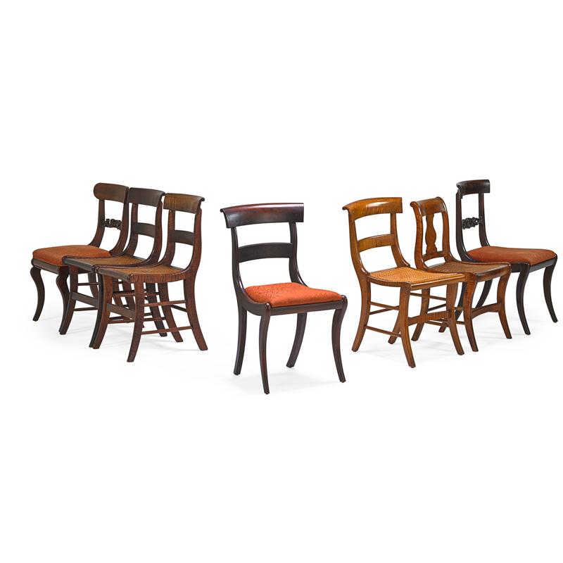 Appraisal: AMERICAN KLISMOS SIDE CHAIRS Seven th th c Assembled group