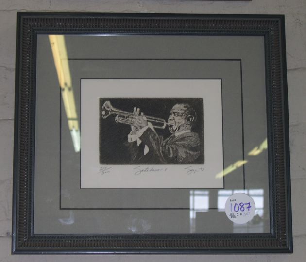 Appraisal: Philip Sage American Louisiana b Satchmo limited edition etching sight