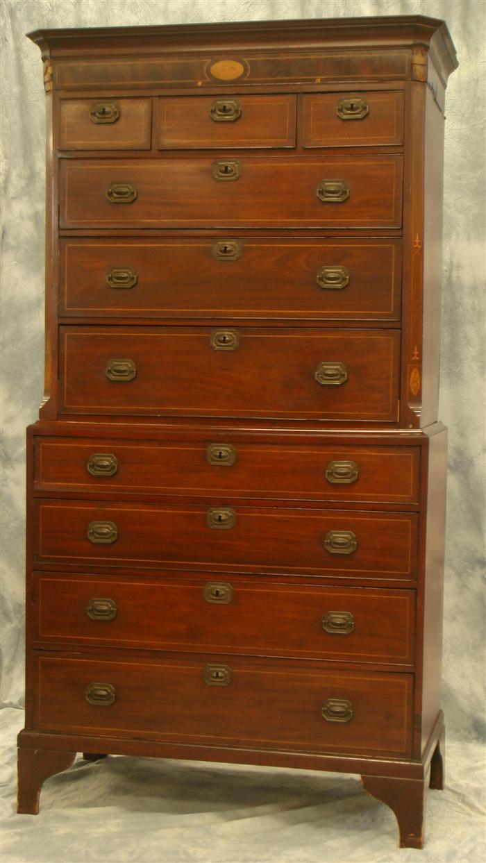 Appraisal: Inlaid mahogany Georgian chest on chest short over long over