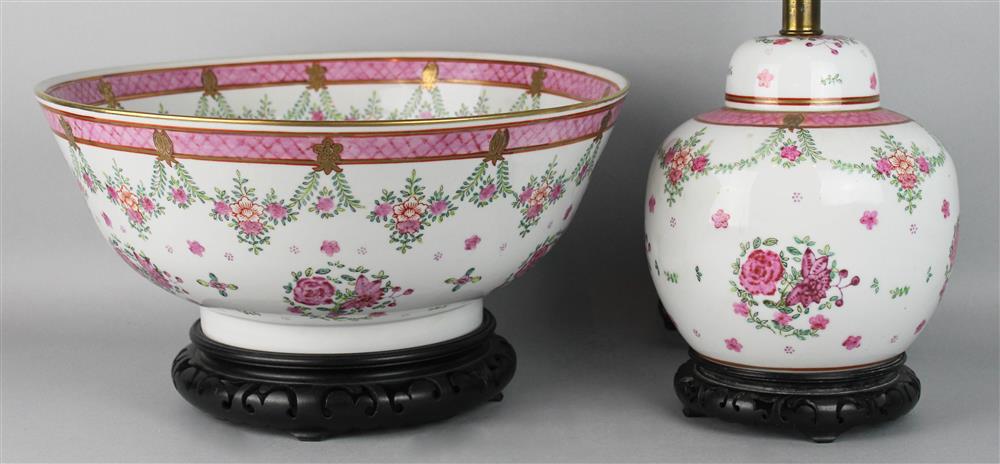 Appraisal: FAMILLE ROSE PUNCH BOWL the large bowl painted with floral