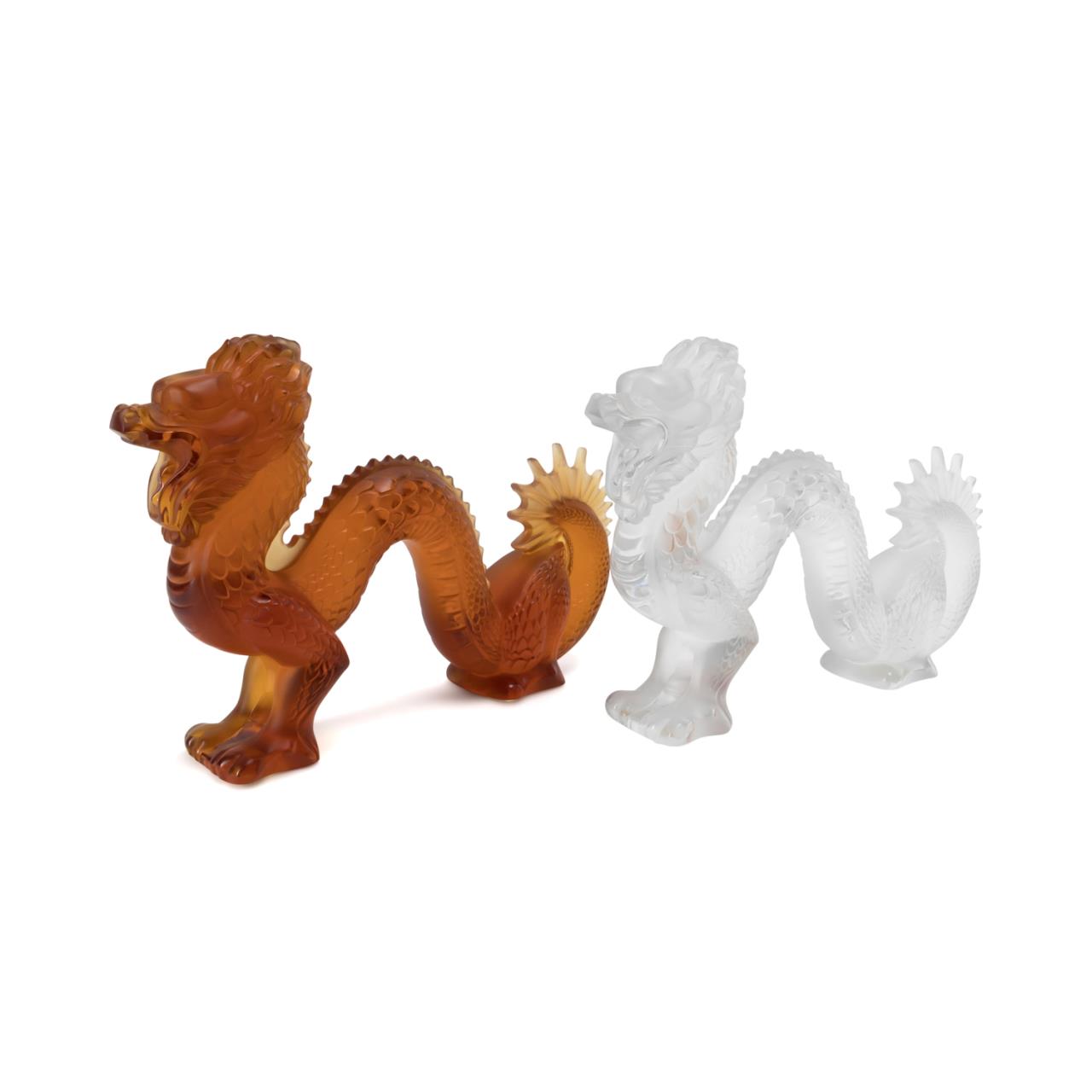 Appraisal: TWO LALIQUE FRANCE WRITHING DRAGONS Two Lalique France writhing dragons