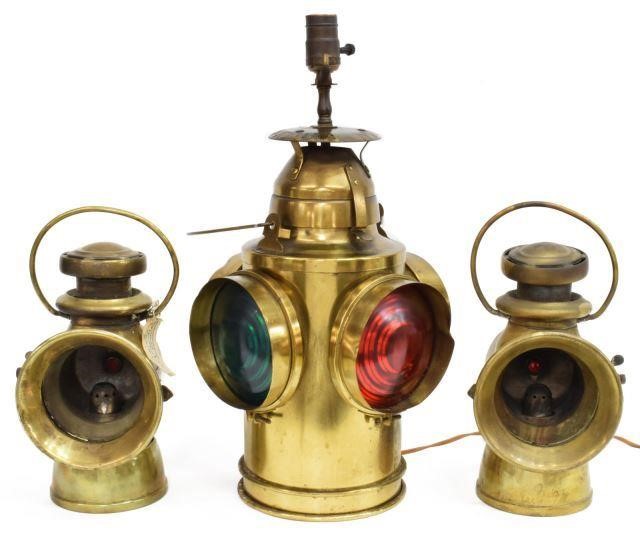 Appraisal: lot of Vintage railroad lanterns and table lamp thc comprising