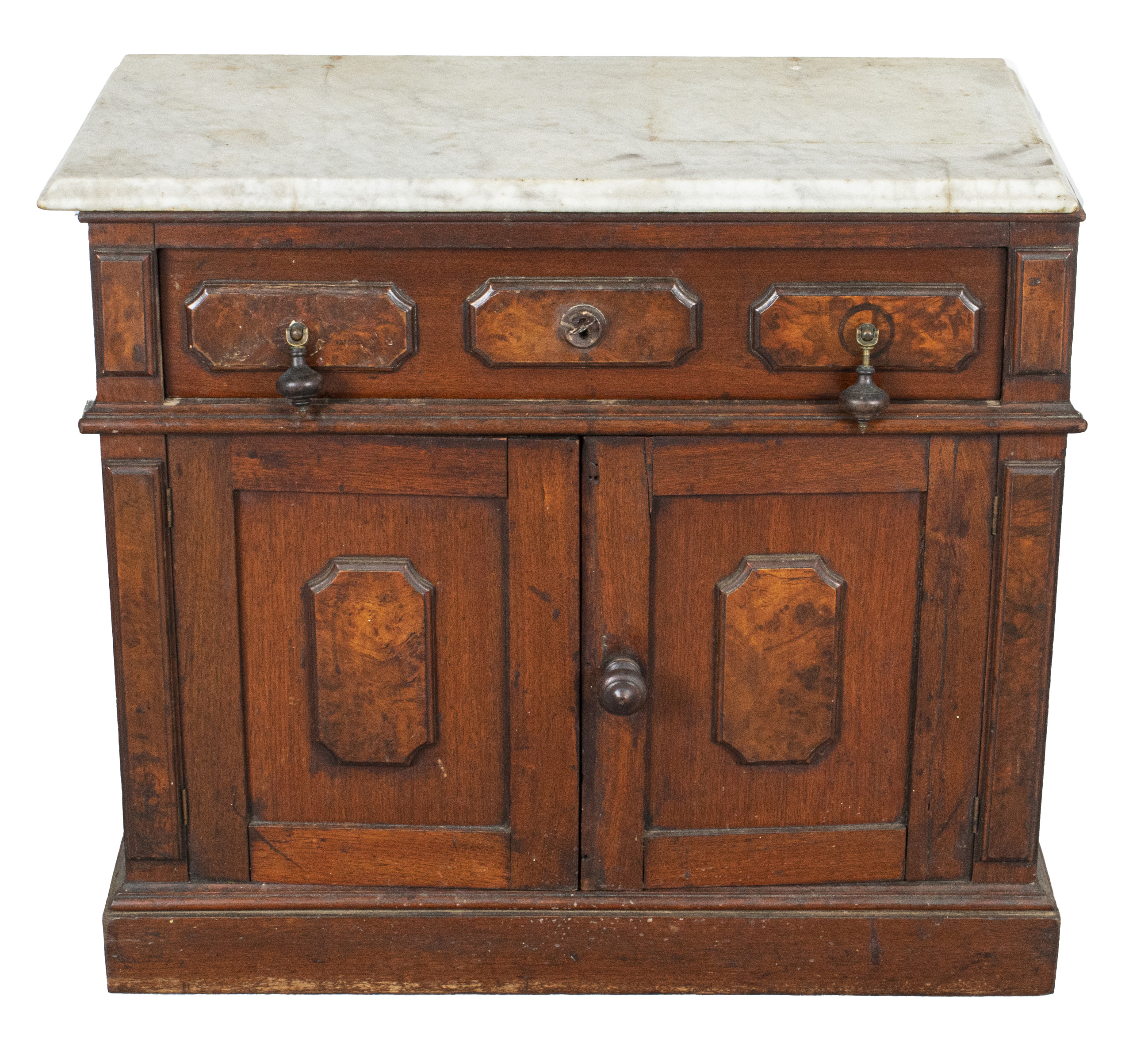 Appraisal: BAROQUE STYLE OAK CUPBOARD WITH MARBLE TOP Continental Baroque style