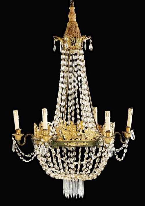 Appraisal: BASKET CHANDELIER AUX AMOURS Empire Paris circa Matte and polished