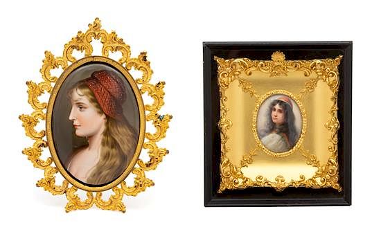 Appraisal: Two Painted Portraits on Porcelain in Gilt Frames Two Painted