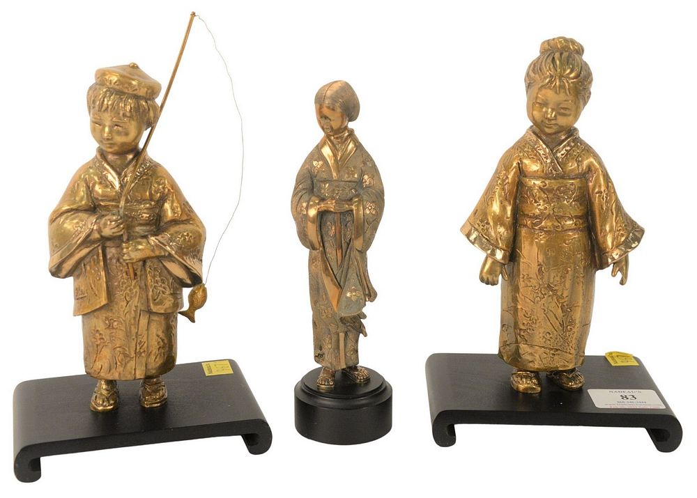 Appraisal: Three Piece Group of Edna Hibel Gold Patinated Bronzes to