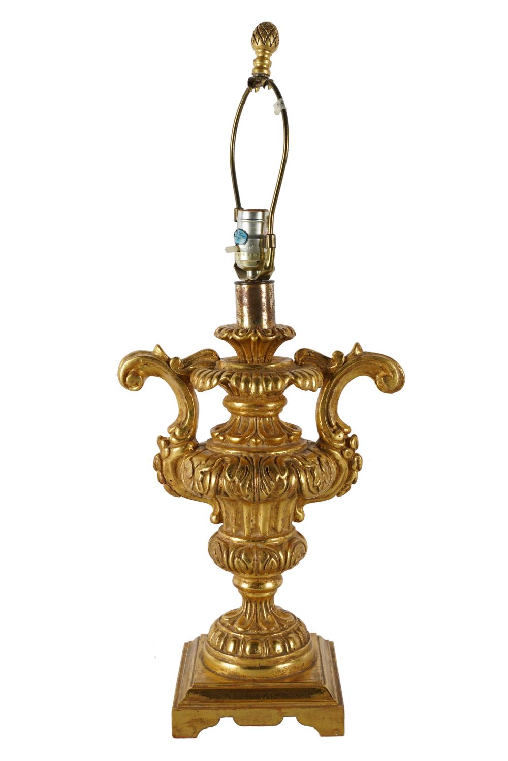 Appraisal: BAROQUE STYLE-GILT WOOD URNmounted as a lamp Condition oxidation to