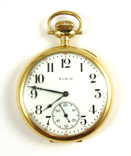 Appraisal: ELGIN FOURTEEN KARAT GOLD OPEN FACE POCKET WATCH model graded