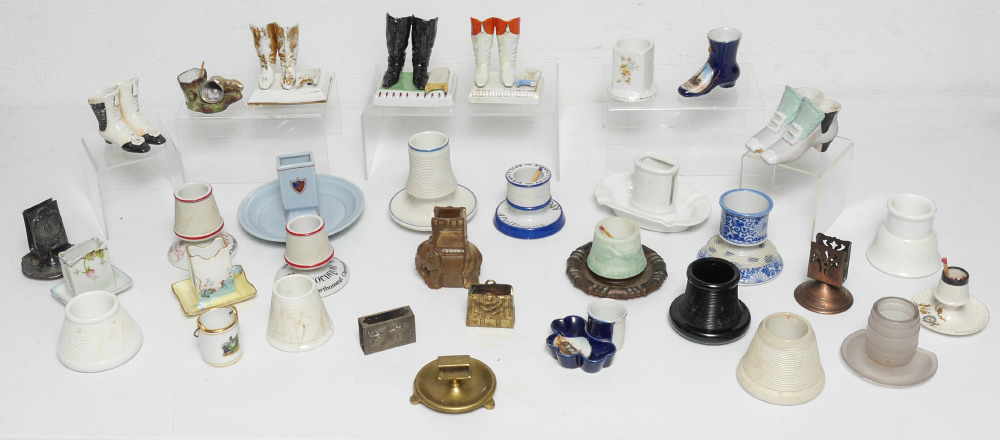 Appraisal: COLLECTION OF MATCH STRIKERS Approx pieces to include ceramic shoes