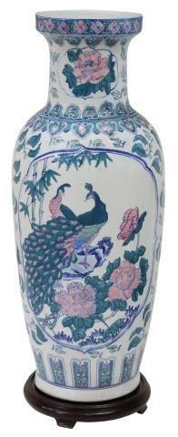 Appraisal: Large Chinese famille rose baluster-form porcelain vase decorated with peacock