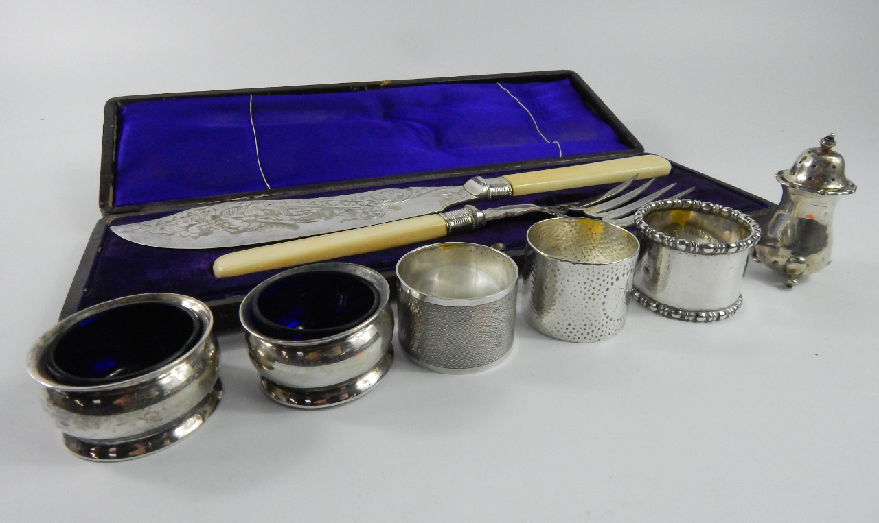 Appraisal: A quantity of silver comprising three silver napkin rings two