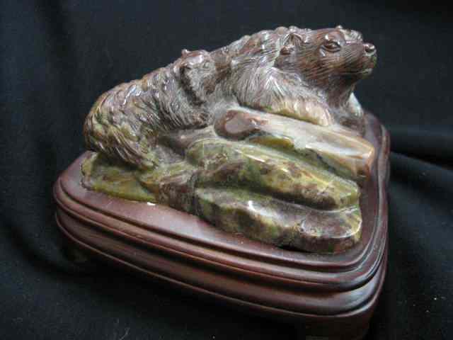 Appraisal: Stone Carving of Bear Cub '' wide on custom base