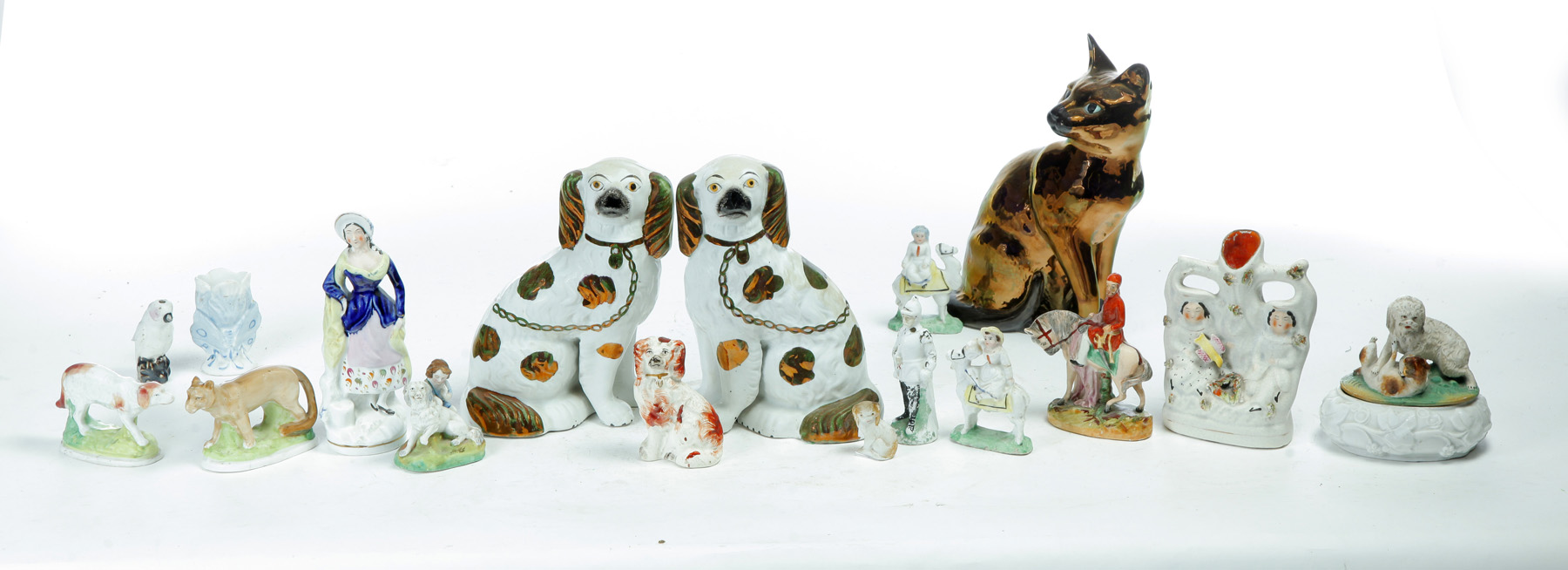 Appraisal: GROUP OF CERAMIC FIGURES INCLUDING STAFFORDSHIRE Nineteenth- th century Animals