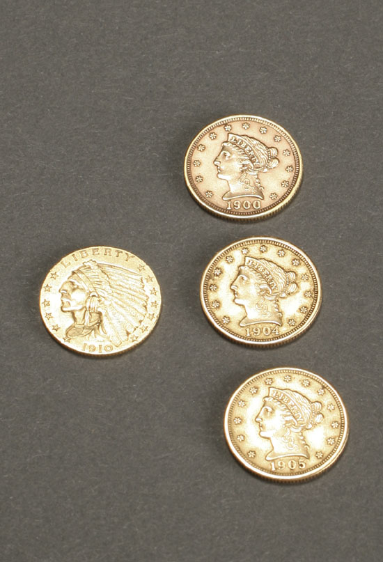 Appraisal: Four U S Two-and-One-Half-Dollar Gold Coins Having three Quarter Eagles