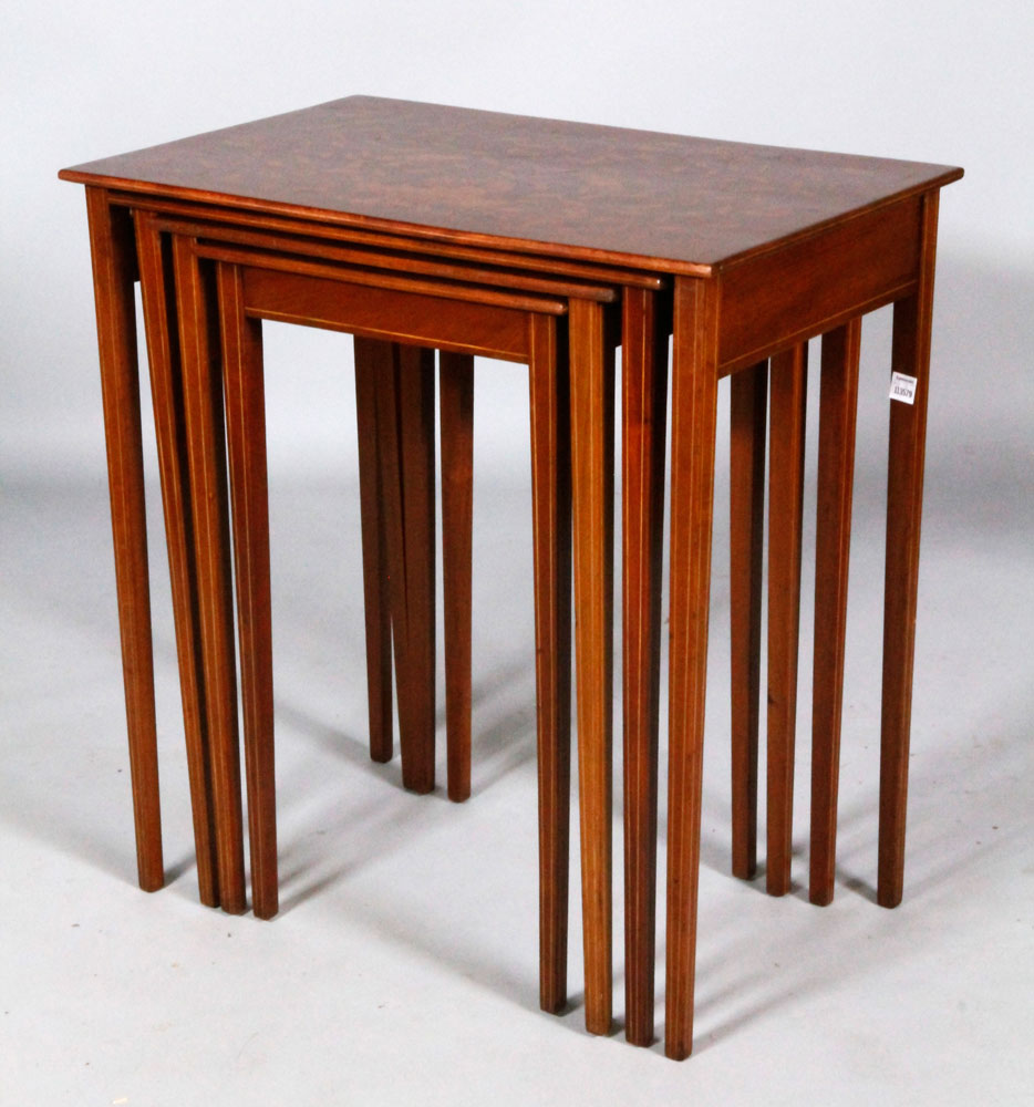 Appraisal: - Set of th C Marquetry Nesting Tables Set of