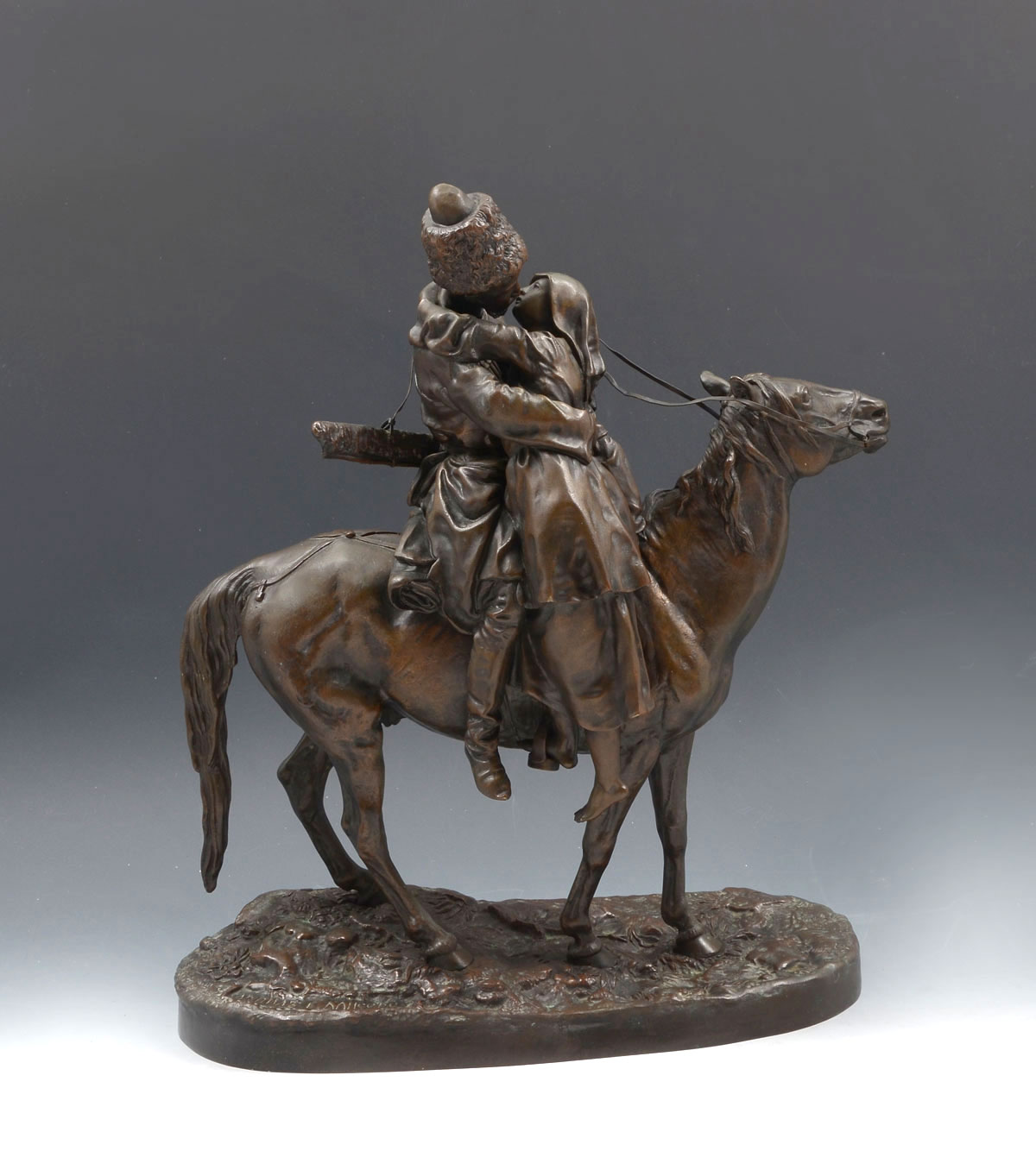 Appraisal: LANCERAY Evgeny Alexandrovich Russian - ''The Cossack's Farewell'' Bronze Grouping