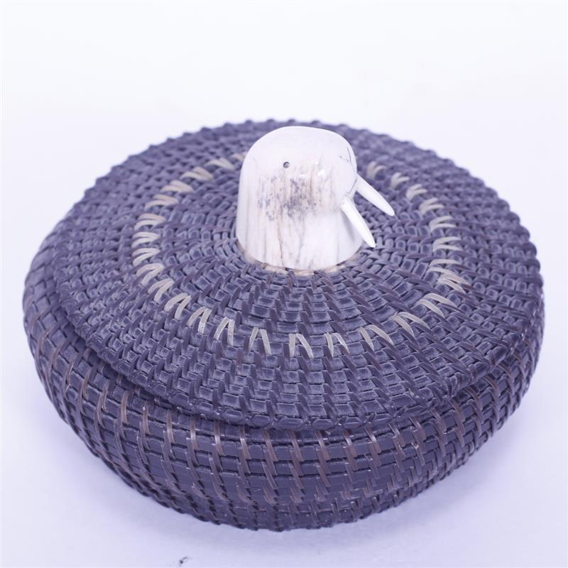 Appraisal: Alaskan baleen and ivory lidded basket with carved walrus head