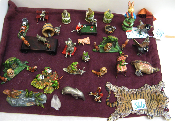 Appraisal: COLLECTION OF MINIATURE CHARACTER FIGURES bronze squirrels frogs cats rabbit