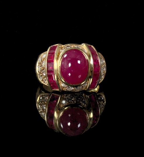 Appraisal: Eighteen-Karat Yellow Gold Ruby and Diamond Lady's Ring by Andreoli