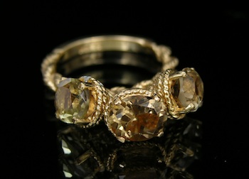 Appraisal: A Rope Design Ring with Citrine Dangles k yellow gold