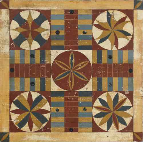 Appraisal: Painted pine Parcheesi board late th c x