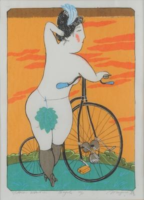 Appraisal: Mayumi Oda Japanese b Victorian Invention Bicycle Serigraph signed in