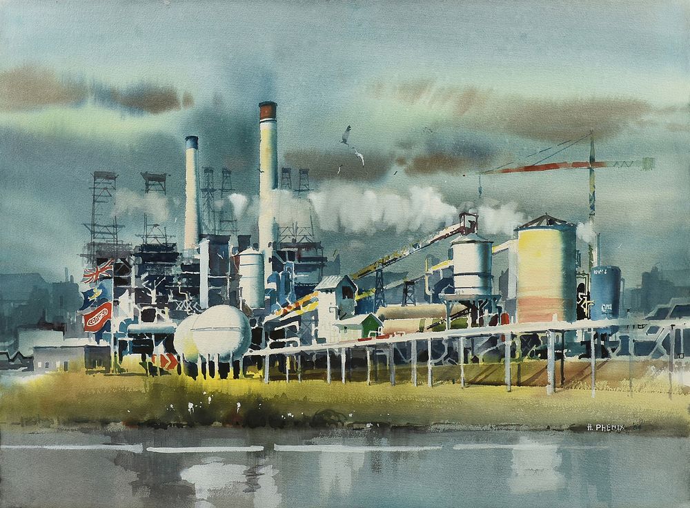 Appraisal: HAROLD PHENIX American - A PAINTING Humber Refinery CIRCA HAROLD