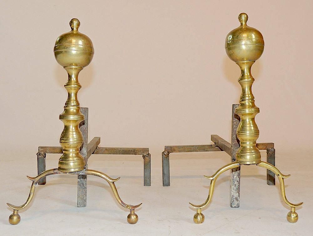 Appraisal: Federal Brass Andirons Early th Century probably Boston Ball top