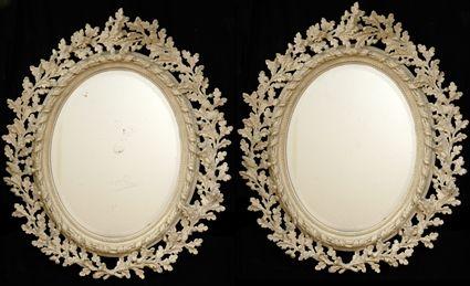 Appraisal: PAIR OF GEORGE III-STYLE CARVED WOOD AND COMPOSITION PAINTED MIRROR