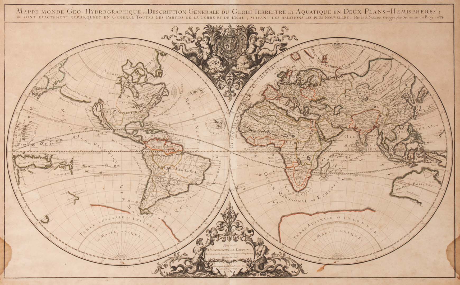 Appraisal: Cartography Sanson Map of the world Mappe-Monde Geo-Hydrographique Paris Jaillot