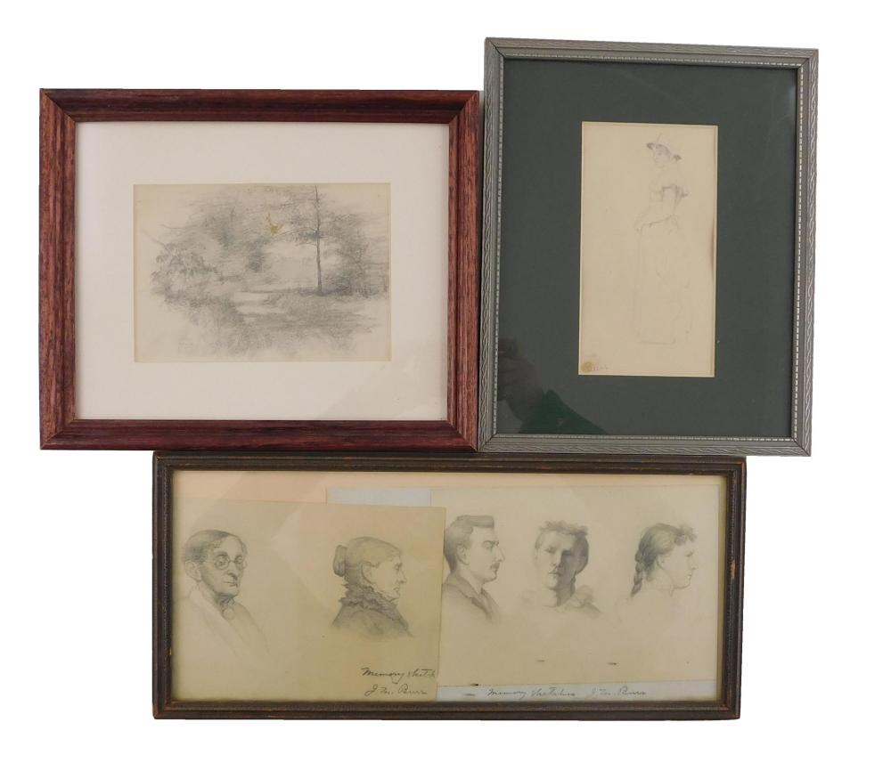 Appraisal: Burr Sisters four drawings in three frames all graphite on