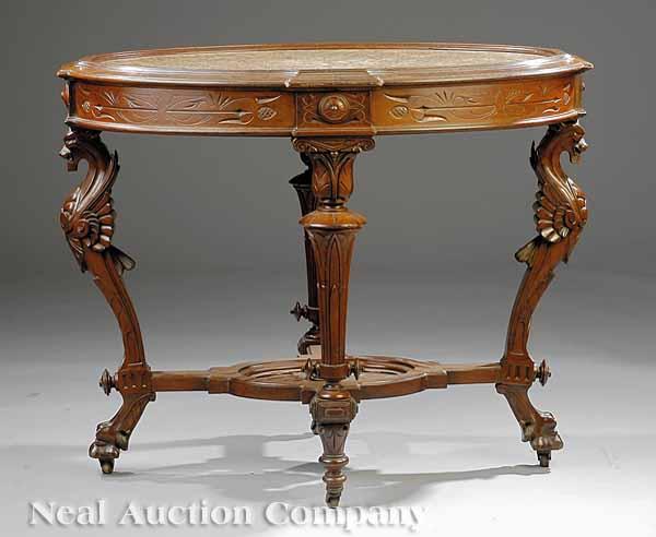 Appraisal: A Fine American Neo-Grec Carved and Incised Walnut Center Table