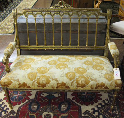 Appraisal: VICTORIAN GILTWOOD SETTEE Louis XVI style c having a spindle