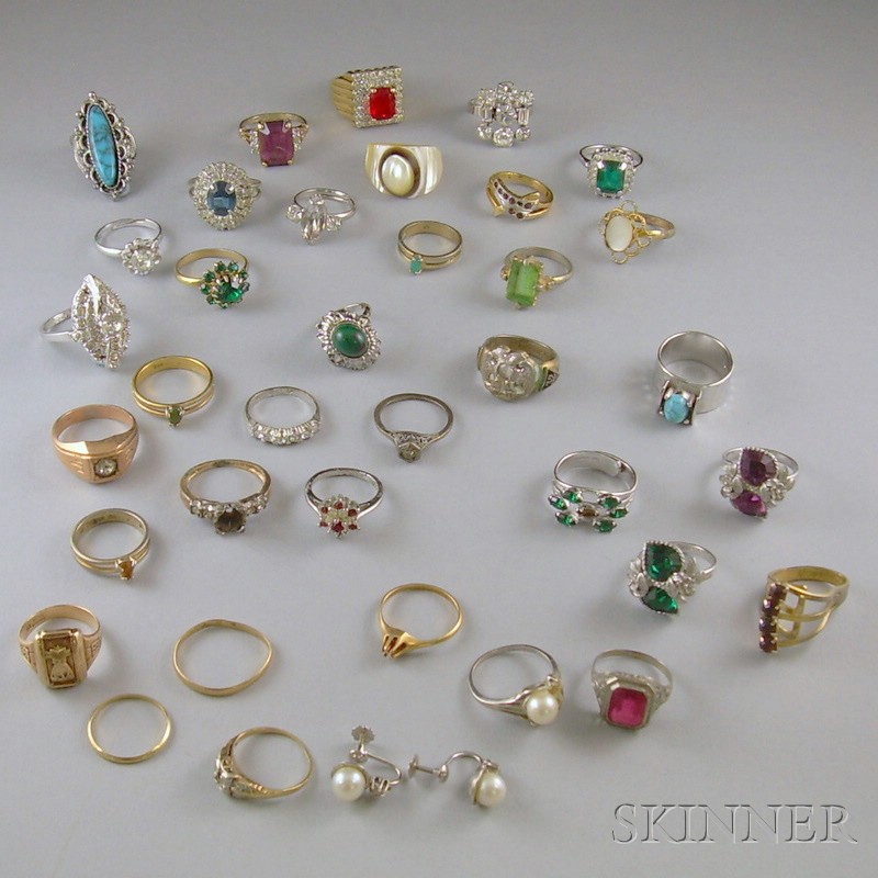 Appraisal: Group of Mostly Costume Rings including six in kt gold