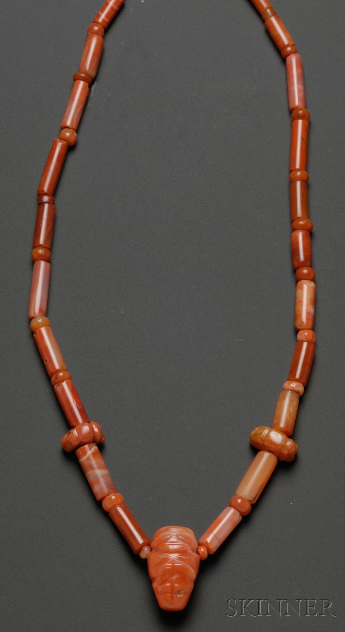 Appraisal: Pre-Columbian Carnelian Necklace Colombia Tairona c - A D cylindrical