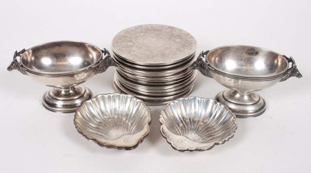 Appraisal: Eight assorted silver table articles including unmarked sterling silver shell-shaped